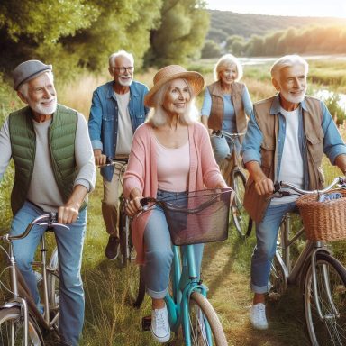 Eine Gruppe fahradfahrender Senioren